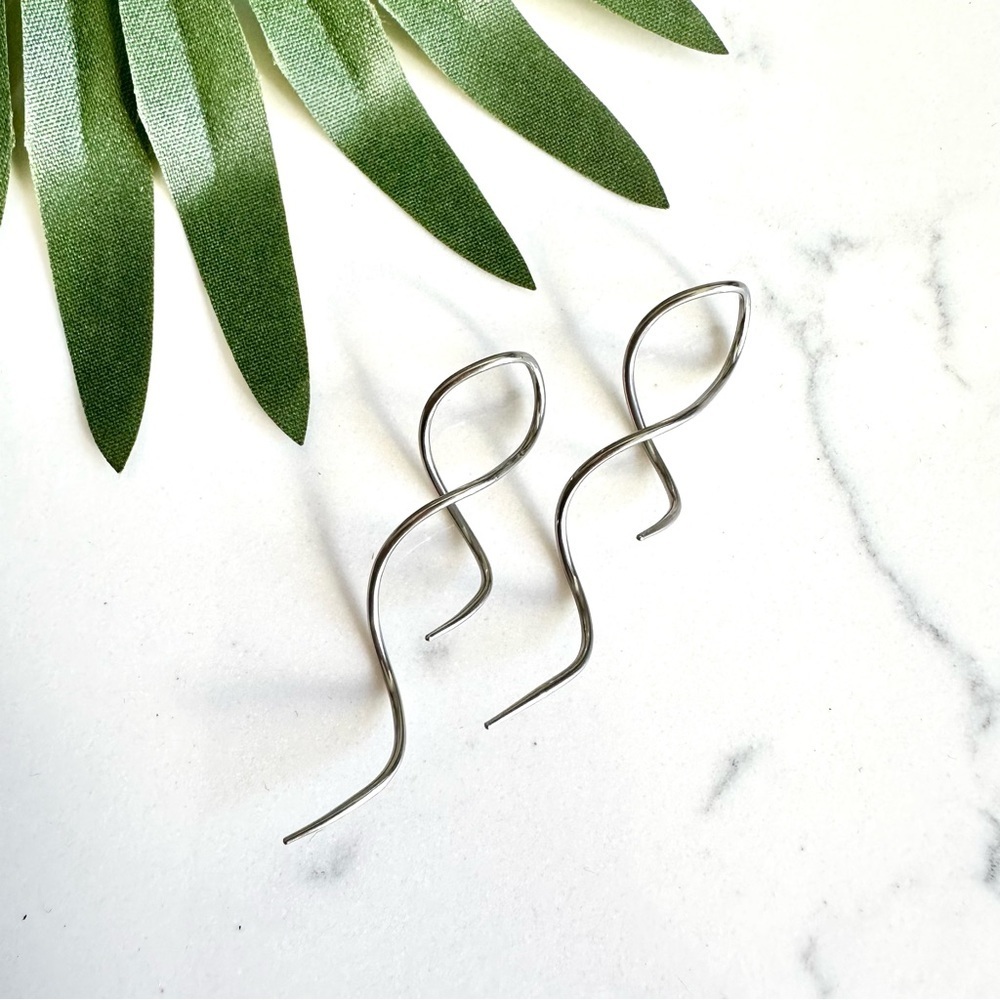 2/$30 Silver Spiral Earrings Threader Dangle Hanging Loop Twist Unique New